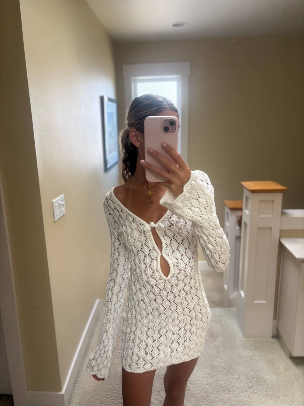 Edikted Cream Open-Knit Mini Dress